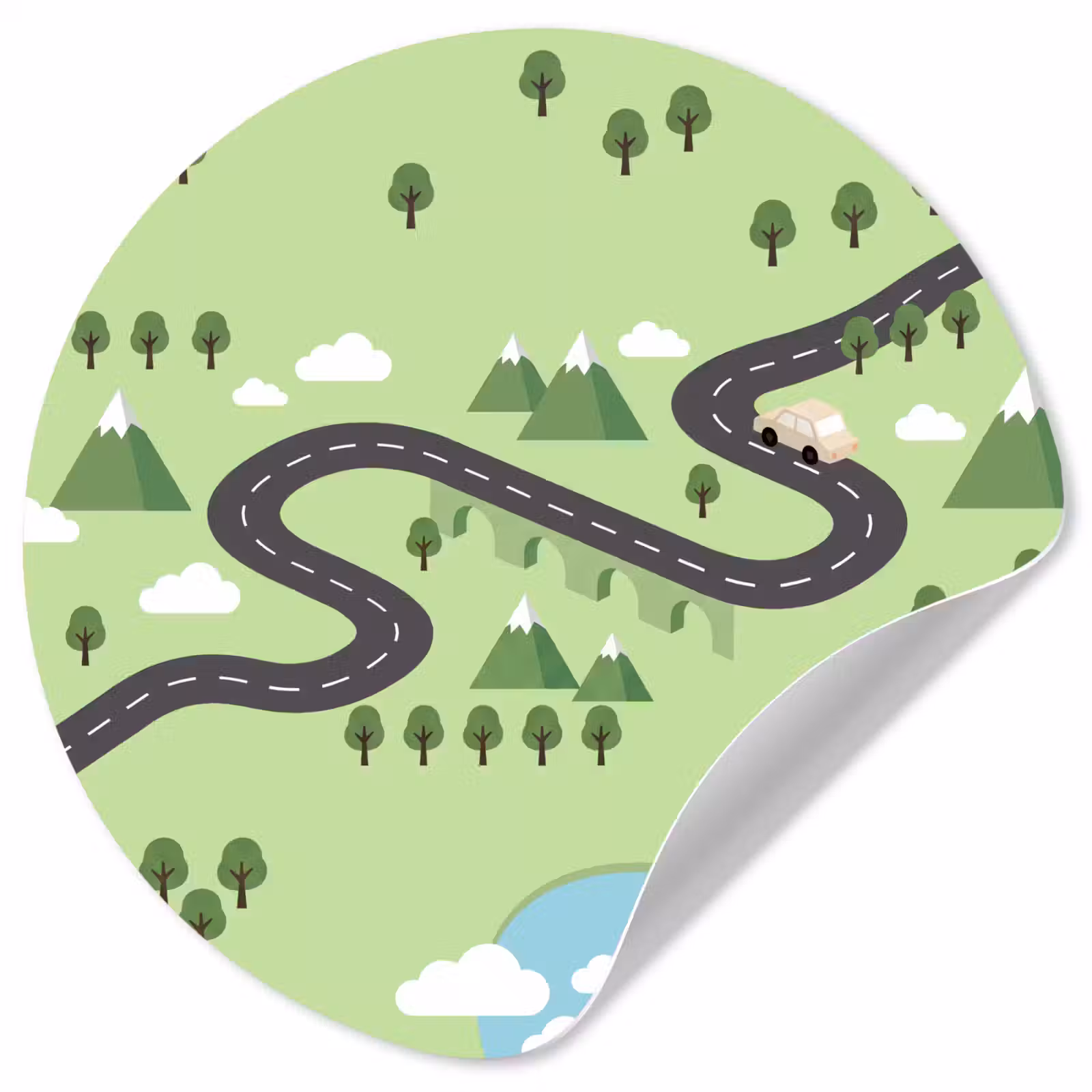 Behangcirkel - Auto - Bergweg - Natuur - Illustratie — 1