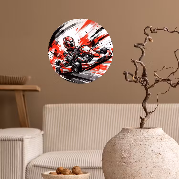 Behangcirkel - Kart - Coureur - Snelheid - Rood — 2