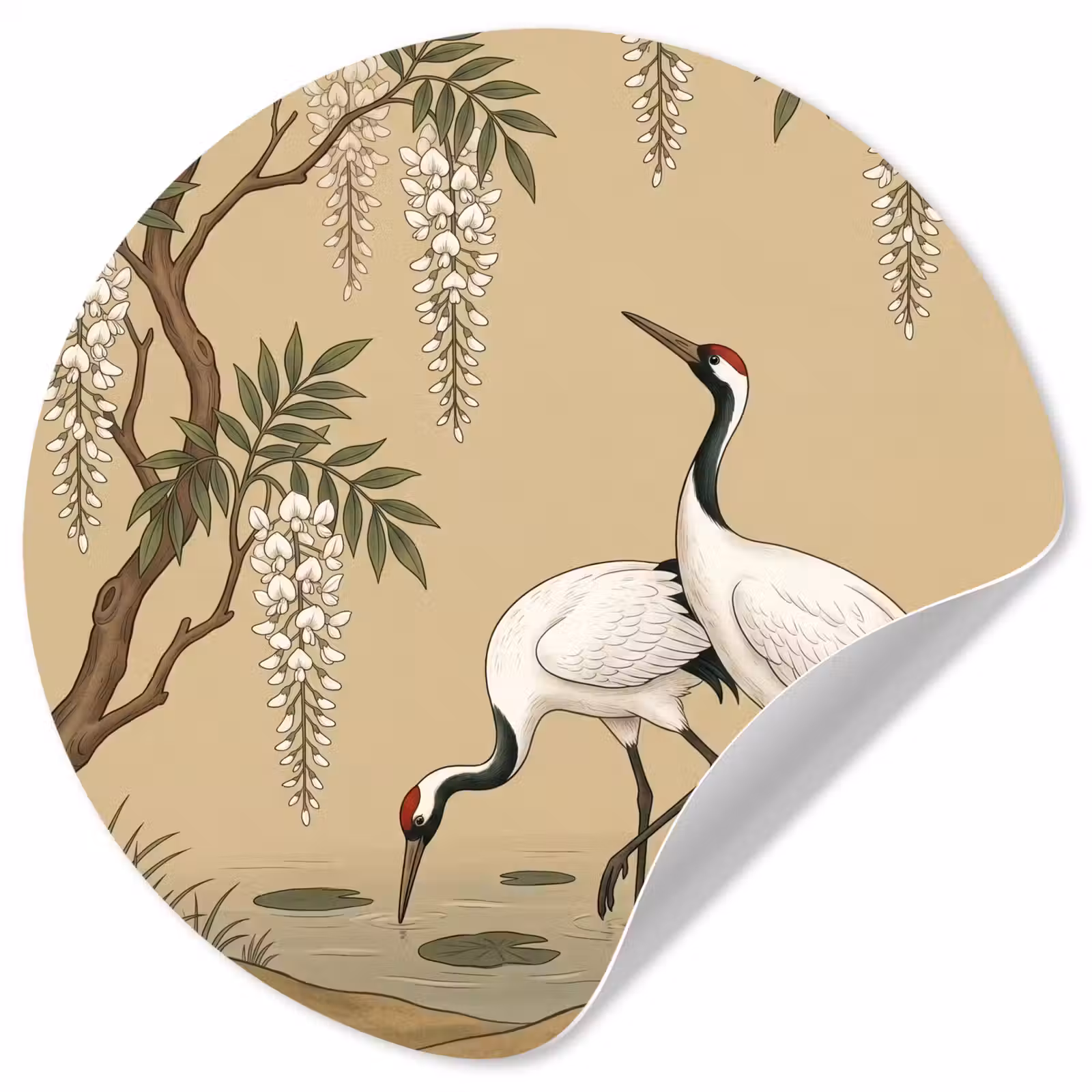 Behangcirkel - Kraanvogels - Water - Beige — 1