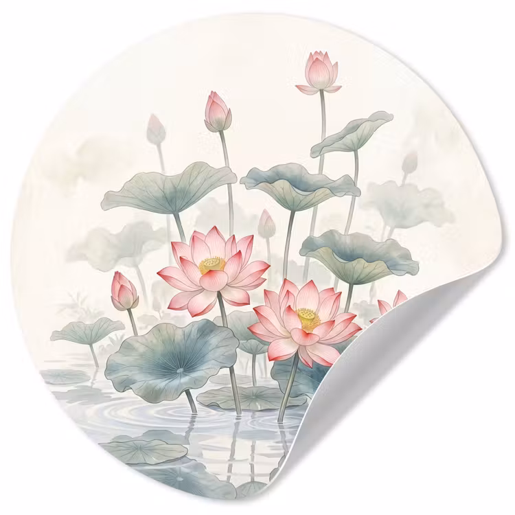 Behangcirkel - Aquarel - Lotusbloemen - Kleurrijk — 1