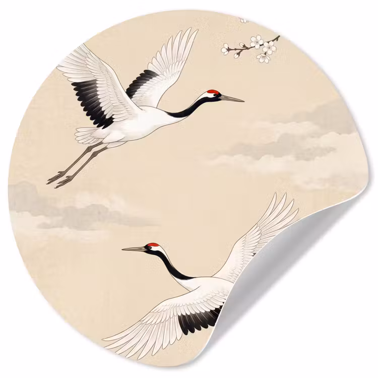 Behangcirkel - Kraanvogels - Bloesem - Beige — 1