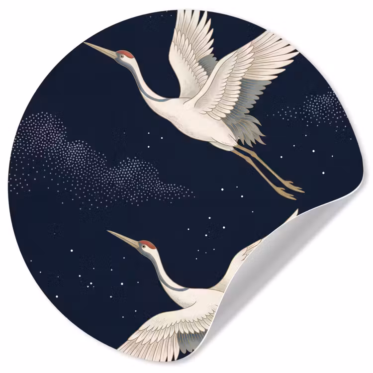 Behangcirkel - Kraanvogels - Nachthemel - Blauw — 1
