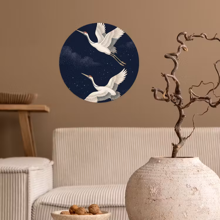 Behangcirkel - Kraanvogels - Nachthemel - Blauw — 2