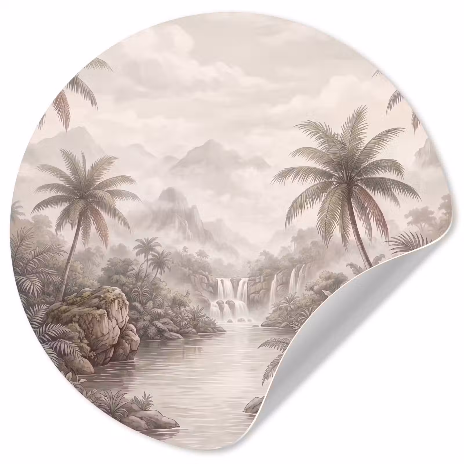 Behangcirkel - Jungle - Watervallen - Tropisch - Illustratie — 1