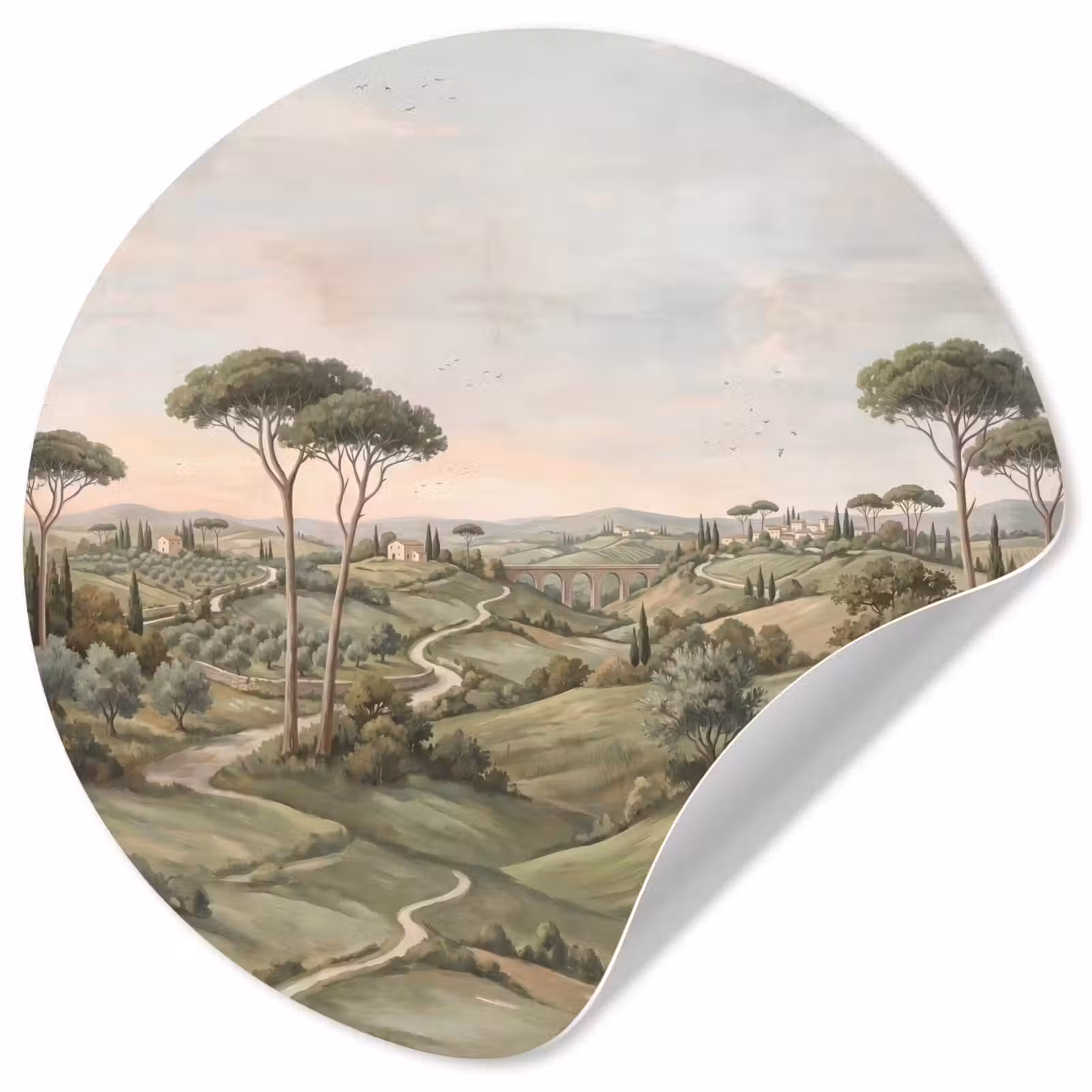 Behangcirkel - Landschap - Heuvels - Zandpad - Groen — 1