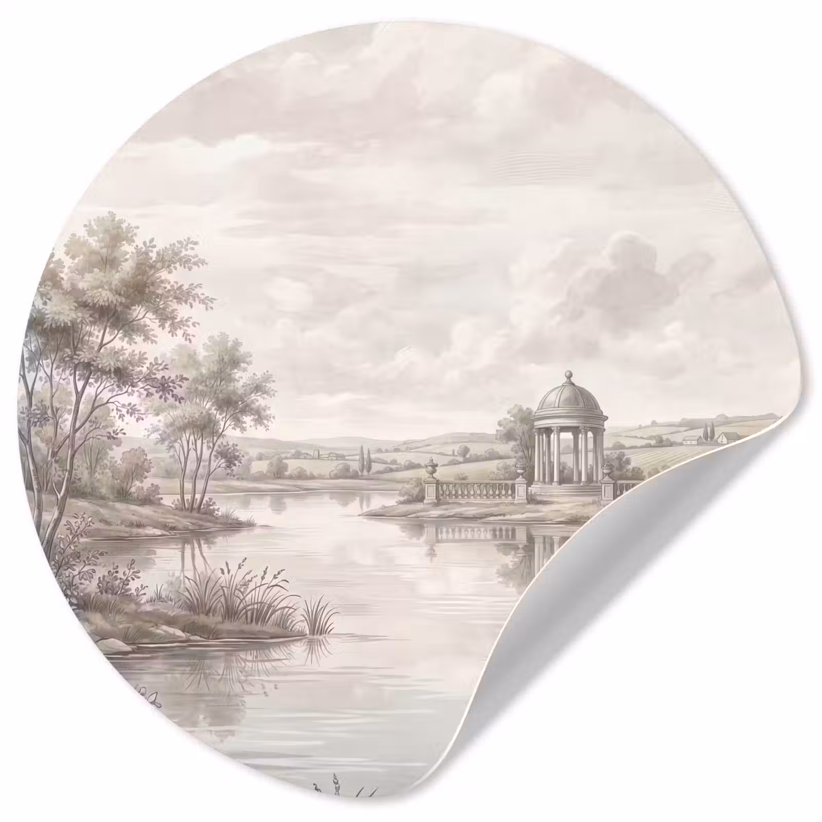 Behangcirkel - Landschap - Water - Natuur - Sepia — 1