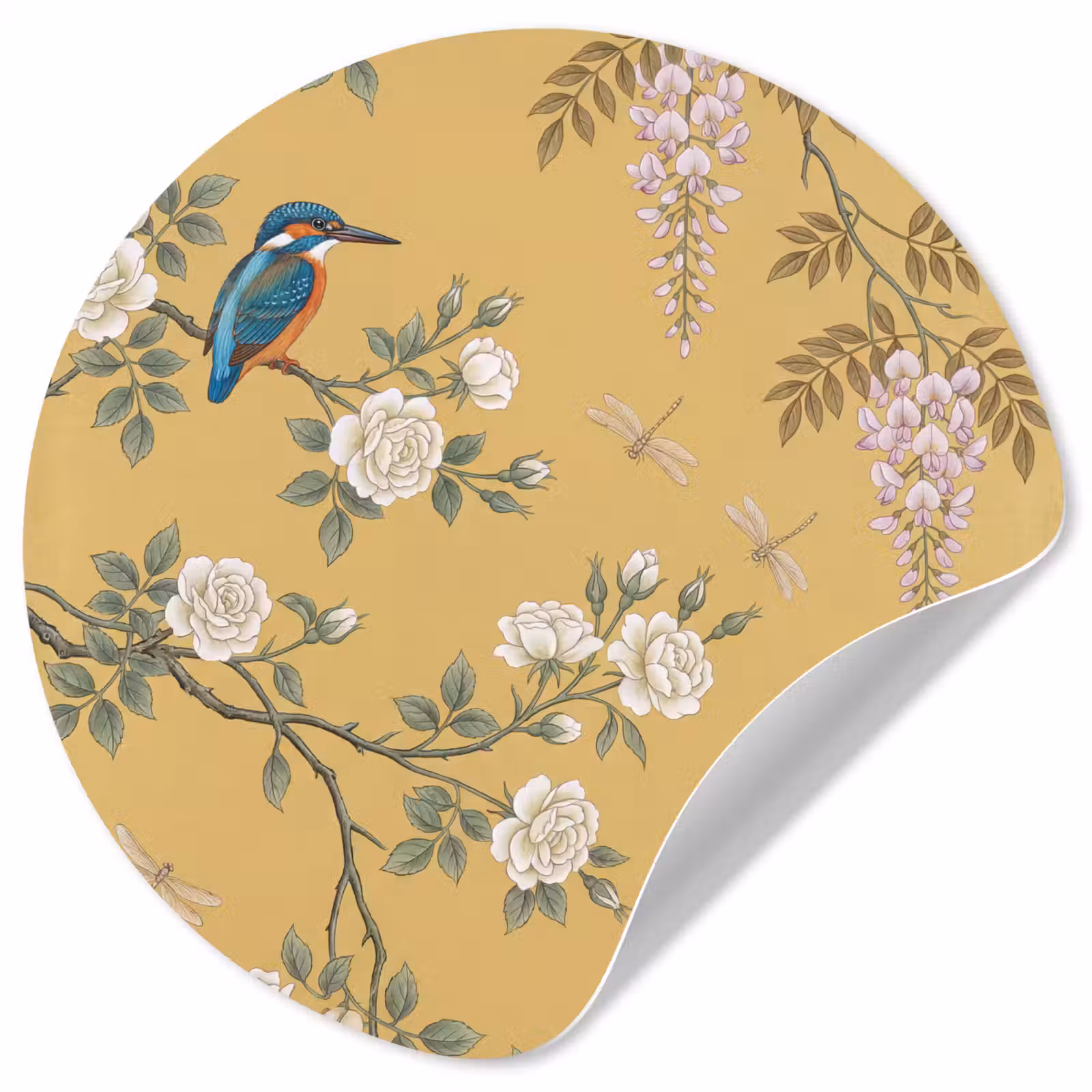 Behangcirkel - IJsvogels - Bloesem - Geel — 1