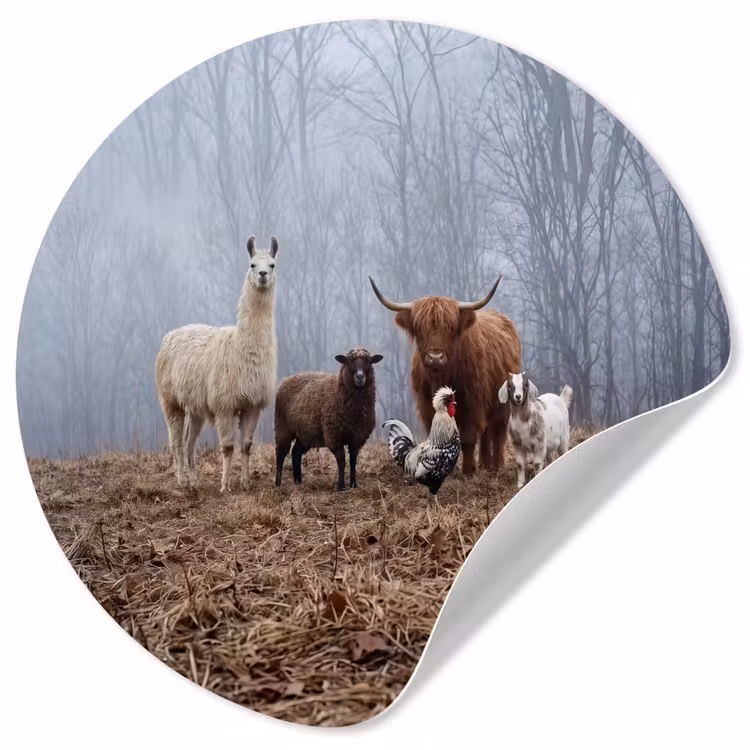 Behangcirkel - Boerderijdieren - Groep - Mist - Natuur - Rustiek — 1