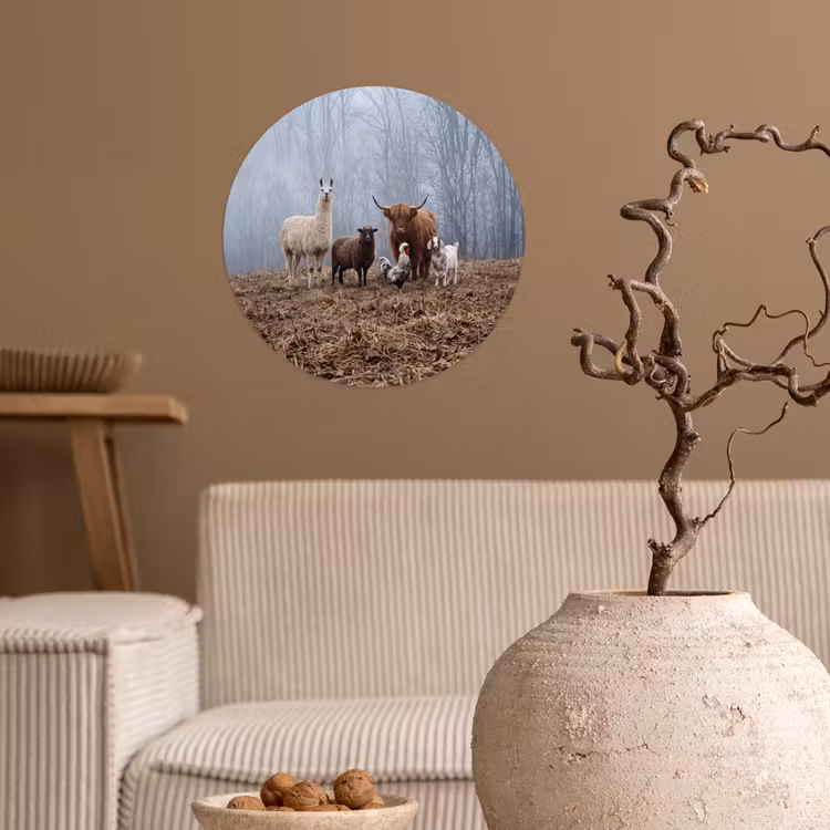 Behangcirkel - Boerderijdieren - Groep - Mist - Natuur - Rustiek — 2
