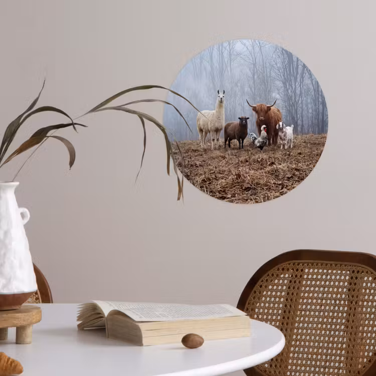 Behangcirkel - Boerderijdieren - Groep - Mist - Natuur - Rustiek — 4