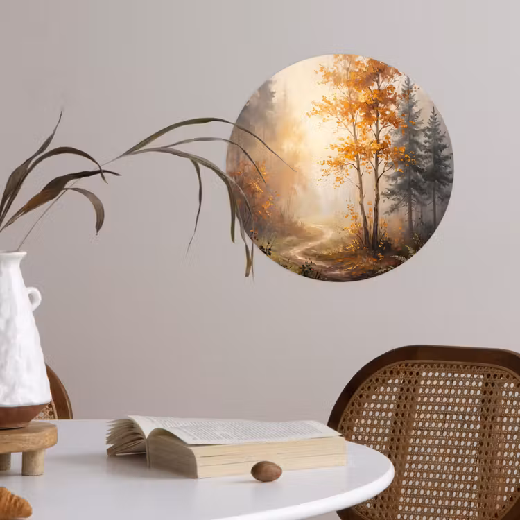 Behangcirkel - Bospad - Herfstbladeren - Natuur - Schilderachtig - Oranje — 4