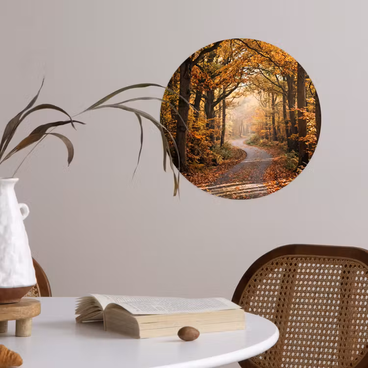 Behangcirkel - Bospad - Herfstbos - Bladeren - Oranje - Nostalgisch — 4