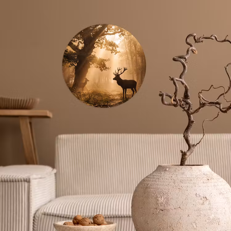Behangcirkel - Hert - Bos - Mistig - Natuur - Goud — 2