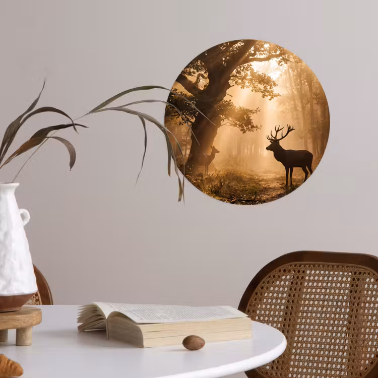 Behangcirkel - Hert - Bos - Mistig - Natuur - Goud — 4