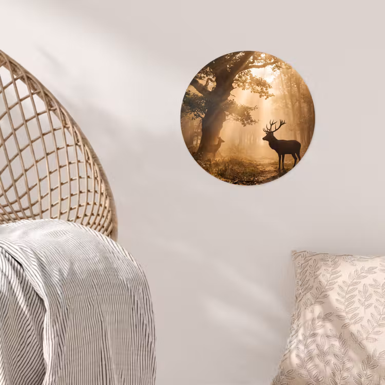 Behangcirkel - Hert - Bos - Mistig - Natuur - Goud — 5