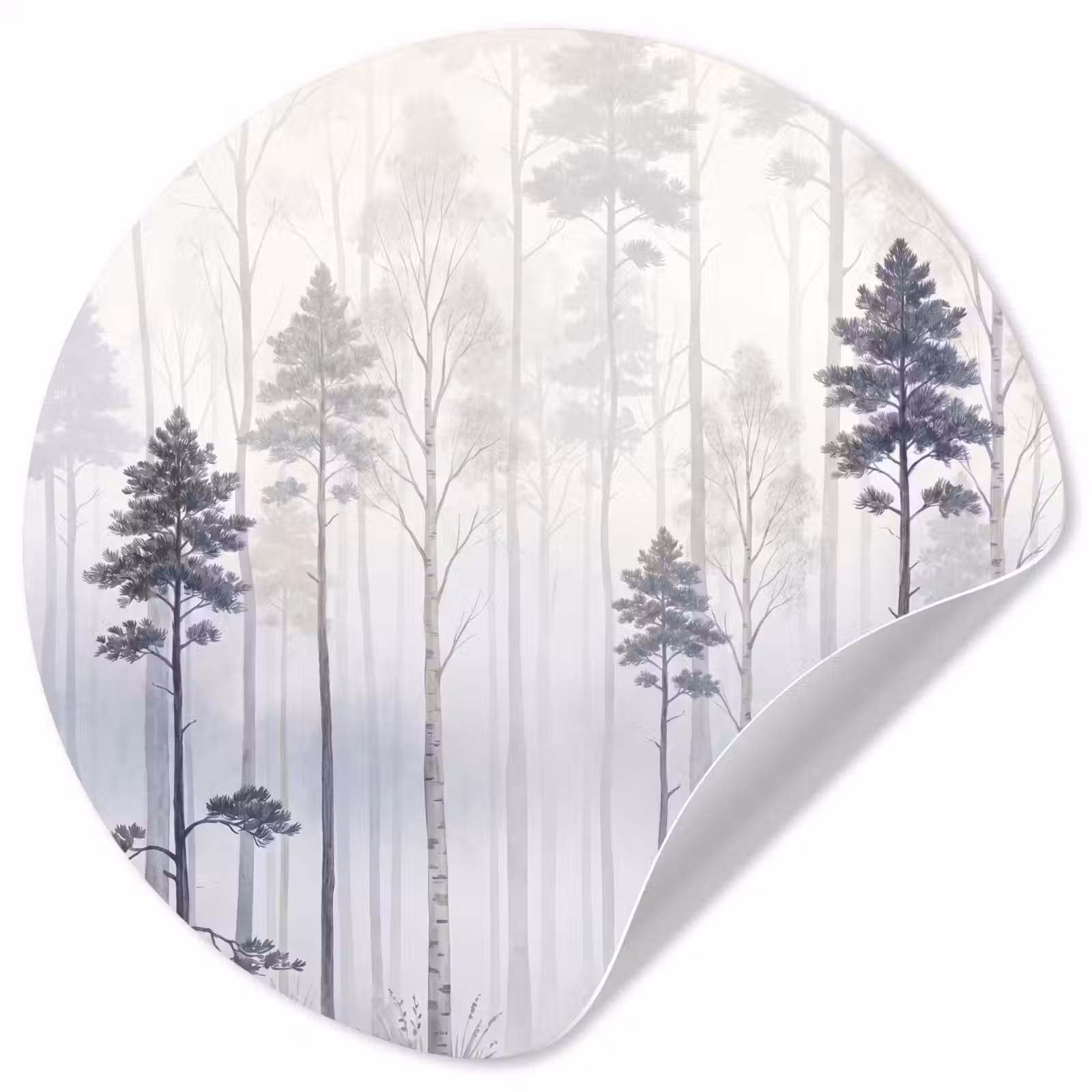 Behangcirkel - Bos - Bomen - Mist - Natuur - Illustratie - Grijs — 1