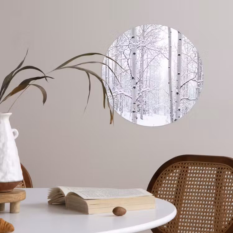Behangcirkel - Berkenbomen - Sneeuw - Winter - Bos - Wit — 4
