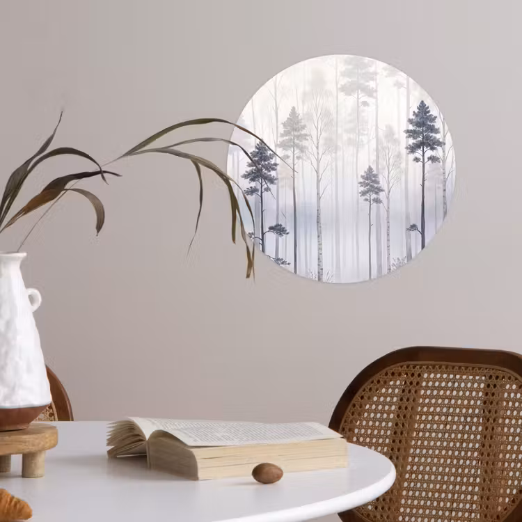 Behangcirkel - Bos - Bomen - Mist - Natuur - Illustratie - Grijs — 4