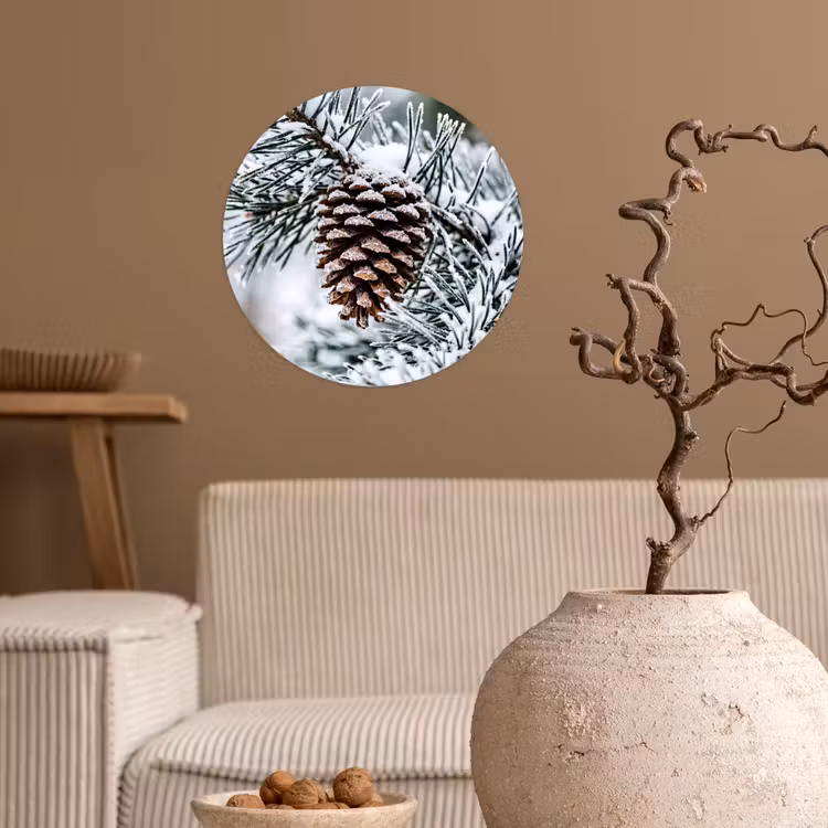 Behangcirkel - Dennenappel - Tak - Sneeuw - Winter - Sfeervol — 2