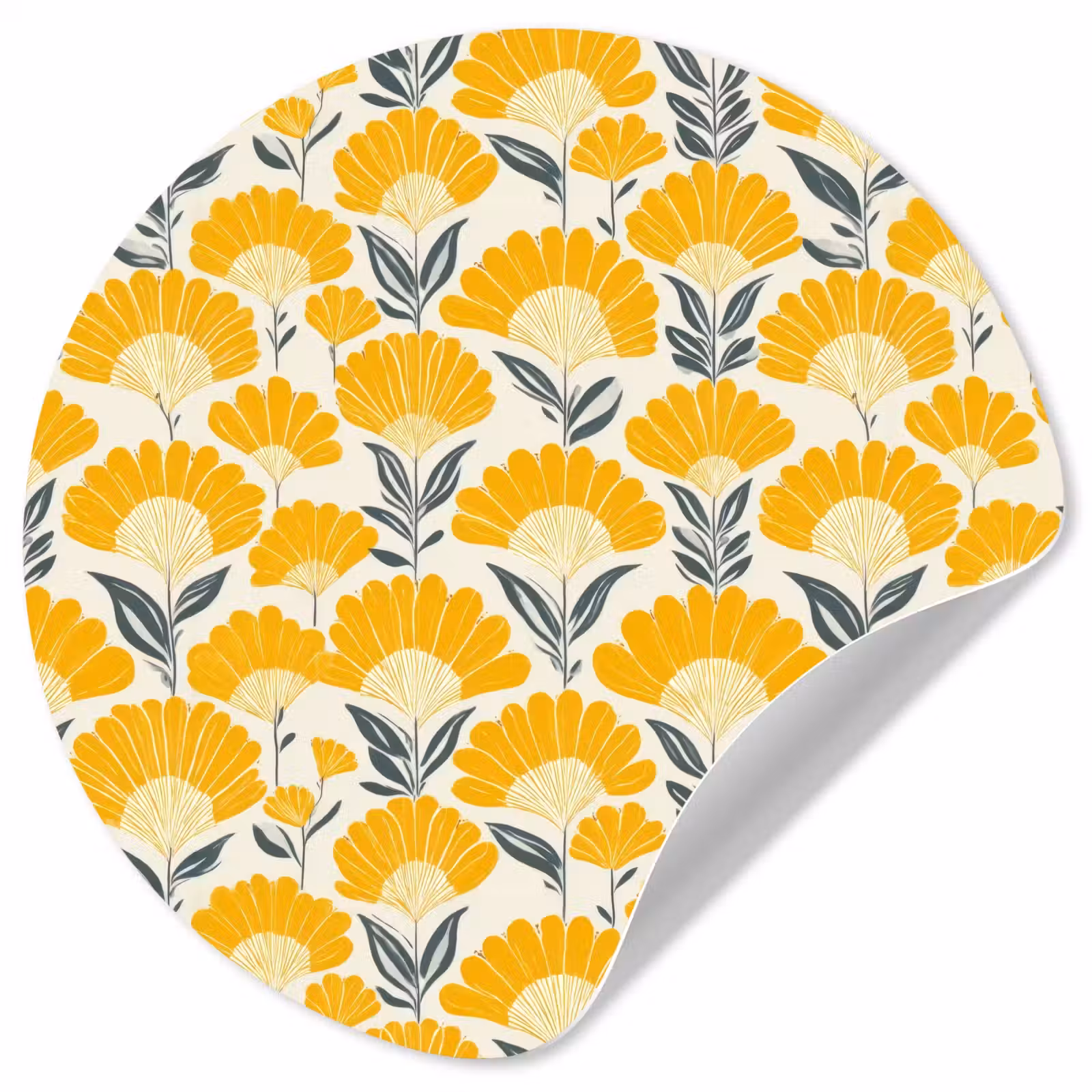 Behangcirkel - Bloemen - Retro - Botanisch - Okergeel - Grijs — 1