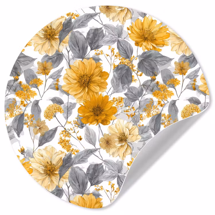 Behangcirkel - Bloemen - Botanisch - Elegant - Okergeel - Grijs — 1