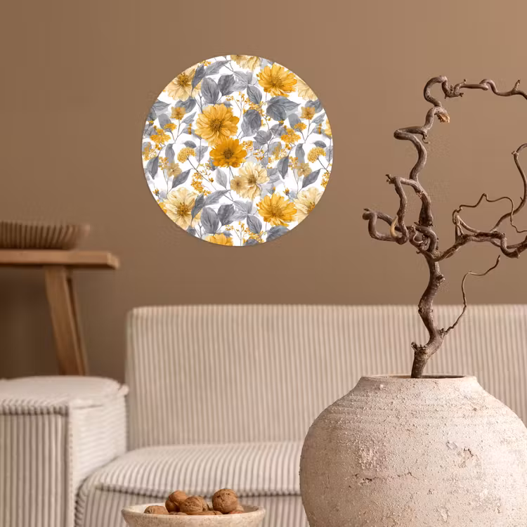 Behangcirkel - Bloemen - Botanisch - Elegant - Okergeel - Grijs — 2