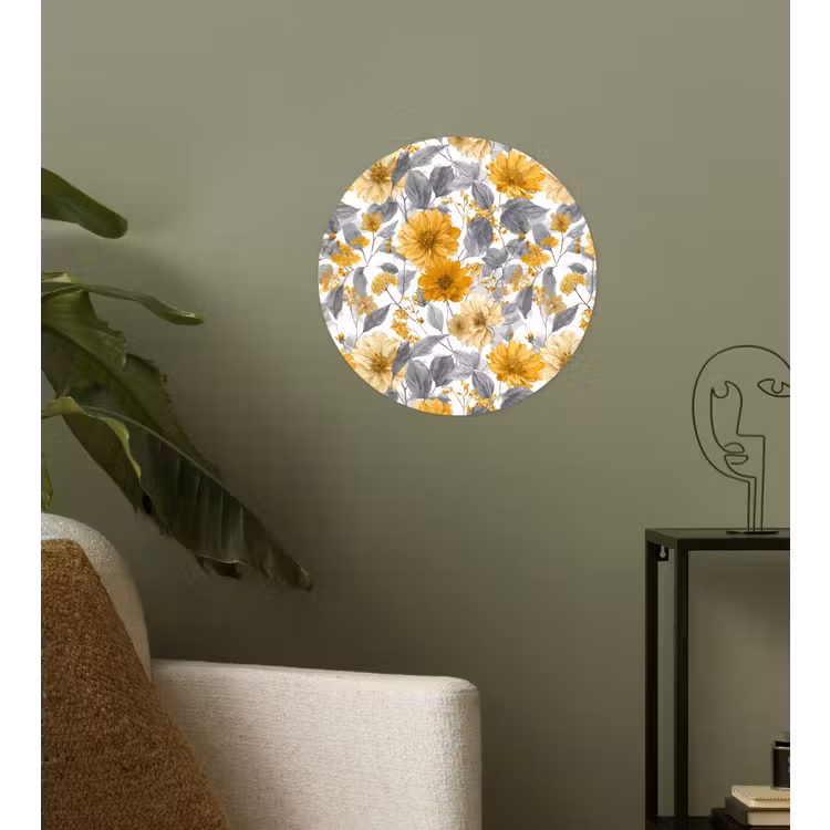 Behangcirkel - Bloemen - Botanisch - Elegant - Okergeel - Grijs — 3