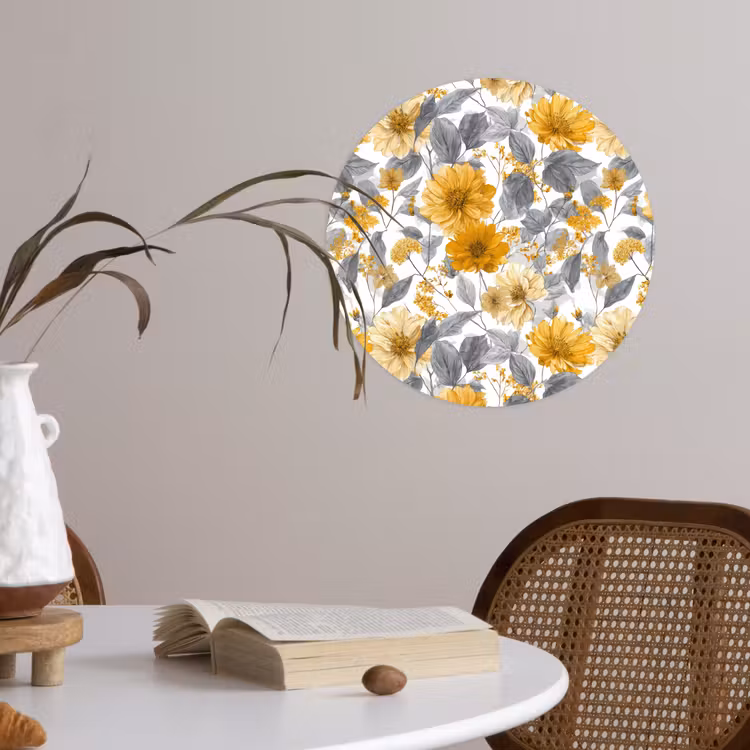 Behangcirkel - Bloemen - Botanisch - Elegant - Okergeel - Grijs — 4