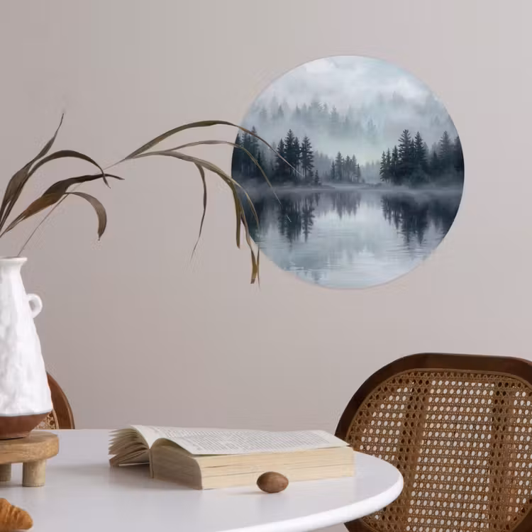 Behangcirkel - Bos - Meer - Mist - Natuur - Grijs — 4