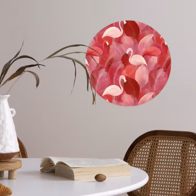 Behangcirkel - Flamingo - Botanisch - Elegant - Roze - Rood — 4
