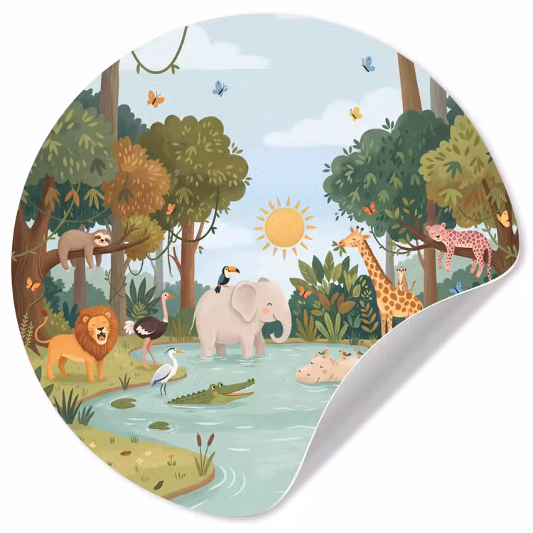 Behangcirkel - Jungle - Oase - Dieren - Kleurrijk — 1