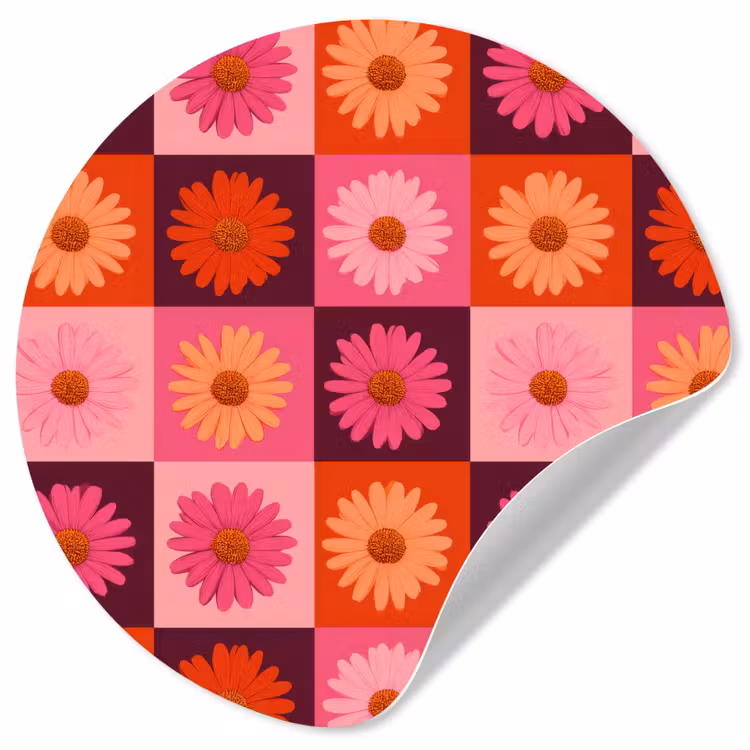 Behangcirkel - Madeliefjes - Dambord - Retro - Roze - Oranje — 1