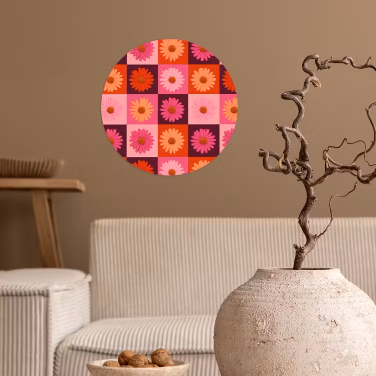 Behangcirkel - Madeliefjes - Dambord - Retro - Roze - Oranje — 2