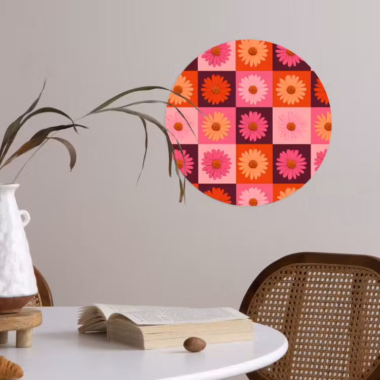 Behangcirkel - Madeliefjes - Dambord - Retro - Roze - Oranje — 4