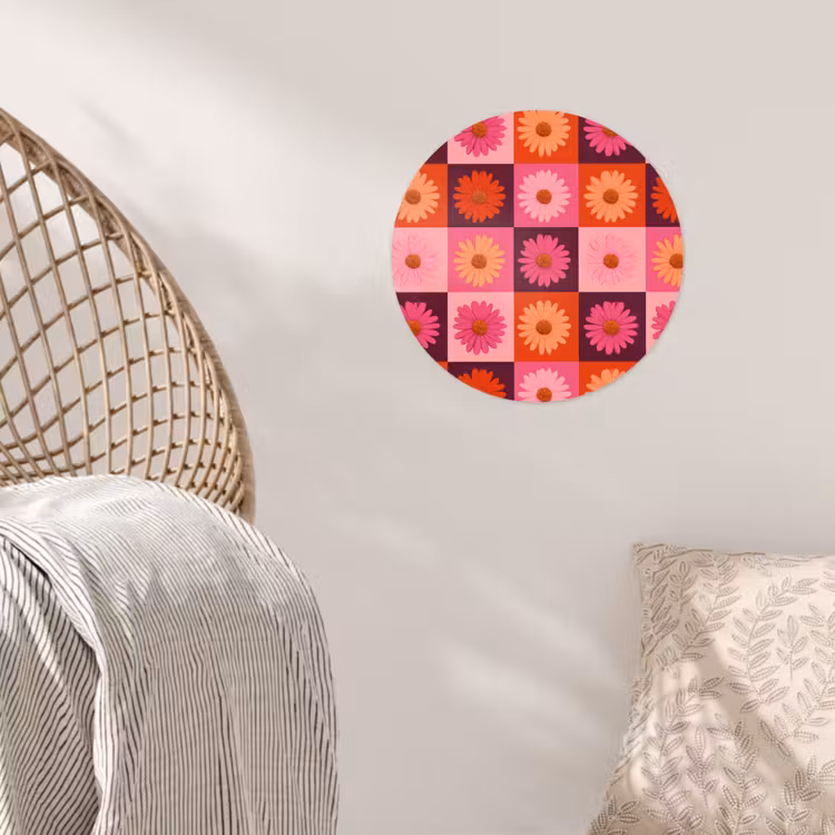 Behangcirkel - Madeliefjes - Dambord - Retro - Roze - Oranje — 5