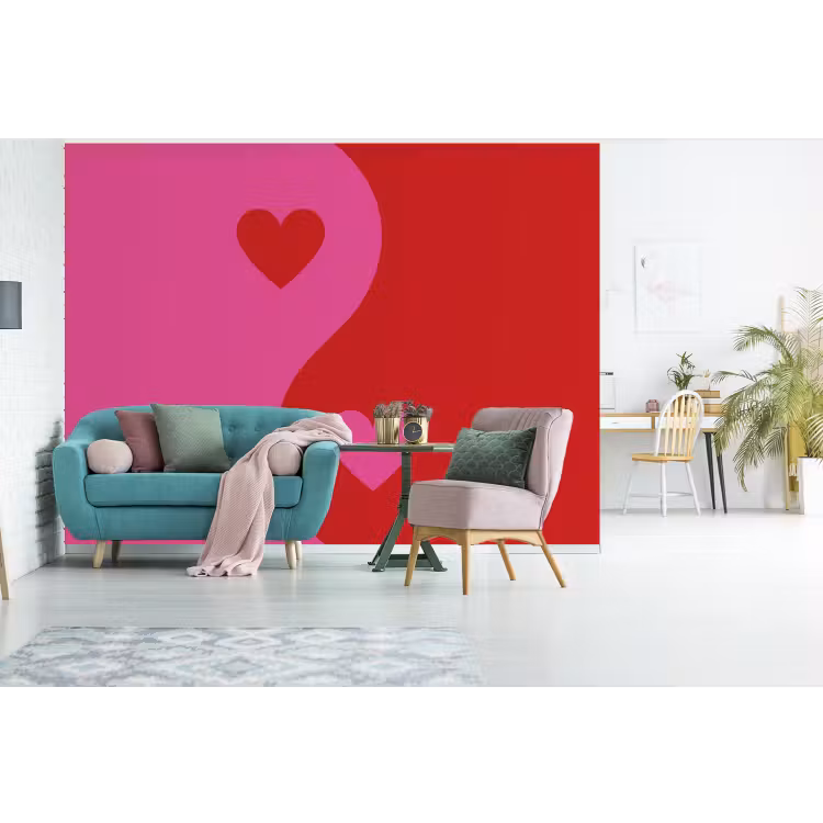 Behang - Minimalistisch - Rood - Roze - Hartjes — 3