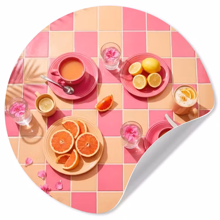 Behangcirkel - Eten - Citrusvruchten - Stillevens - Roze - Oranje — 1