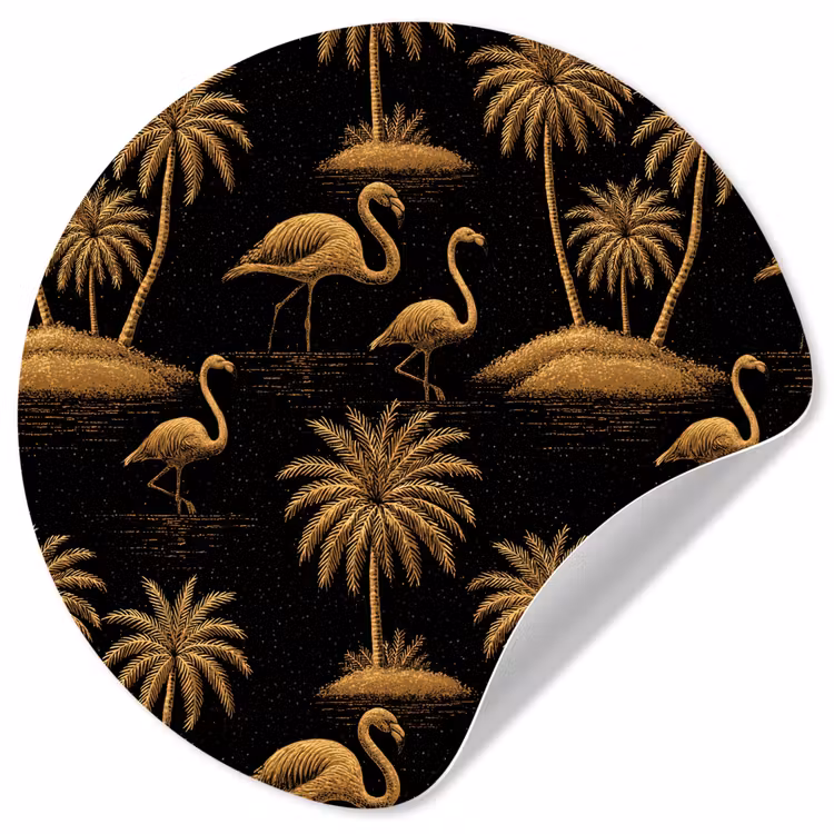 Behangcirkel - Flamingo - Palmbomen - Tropisch - Goud - Zwart — 1