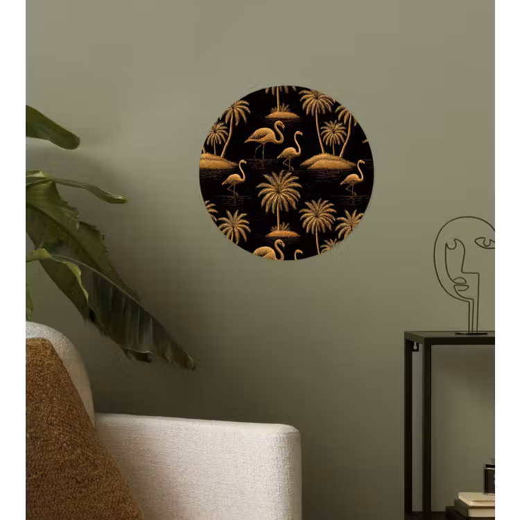 Behangcirkel - Flamingo - Palmbomen - Tropisch - Goud - Zwart — 3