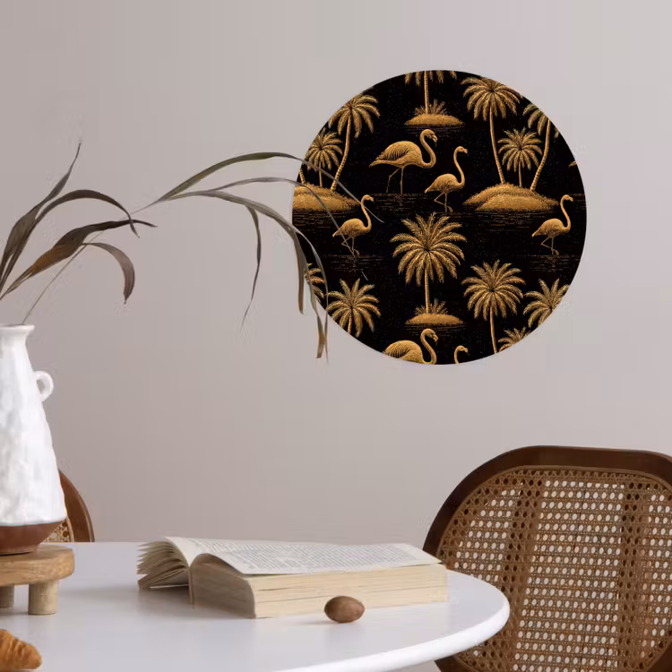 Behangcirkel - Flamingo - Palmbomen - Tropisch - Goud - Zwart — 4