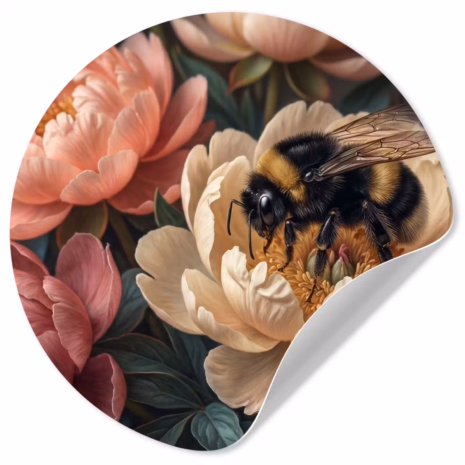 Behangcirkel - Bloemen - Insect - Natuur - Roze — 1