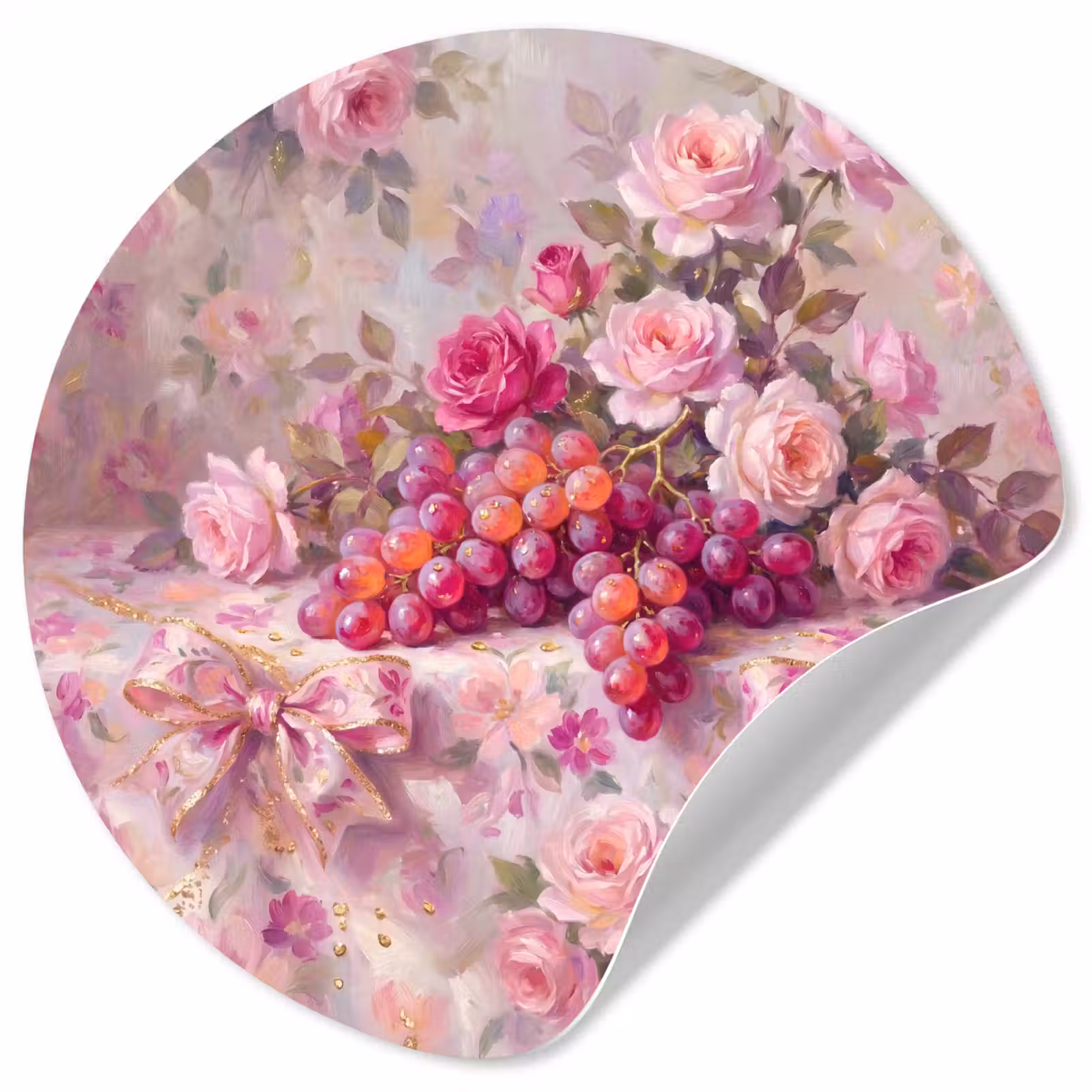 Behangcirkel - Eten - Bloemen - Stilleven - Roze - Goud — 1