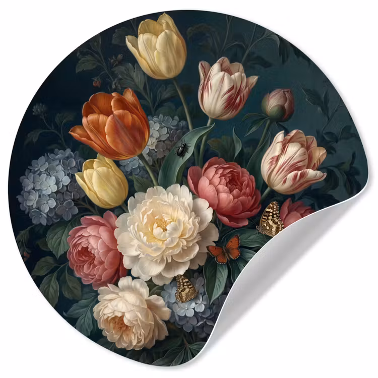 Behangcirkel - Bloemen - Boeket - Natuur - Klassiek - Donker — 1