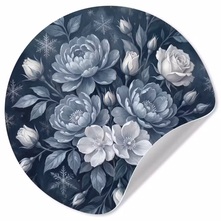 Behangcirkel - Bloemen - Boeket - Winter - Abstract - Blauw — 1
