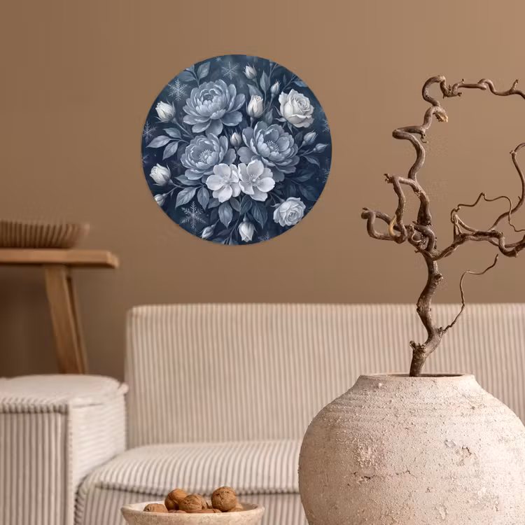 Behangcirkel - Bloemen - Boeket - Winter - Abstract - Blauw — 2