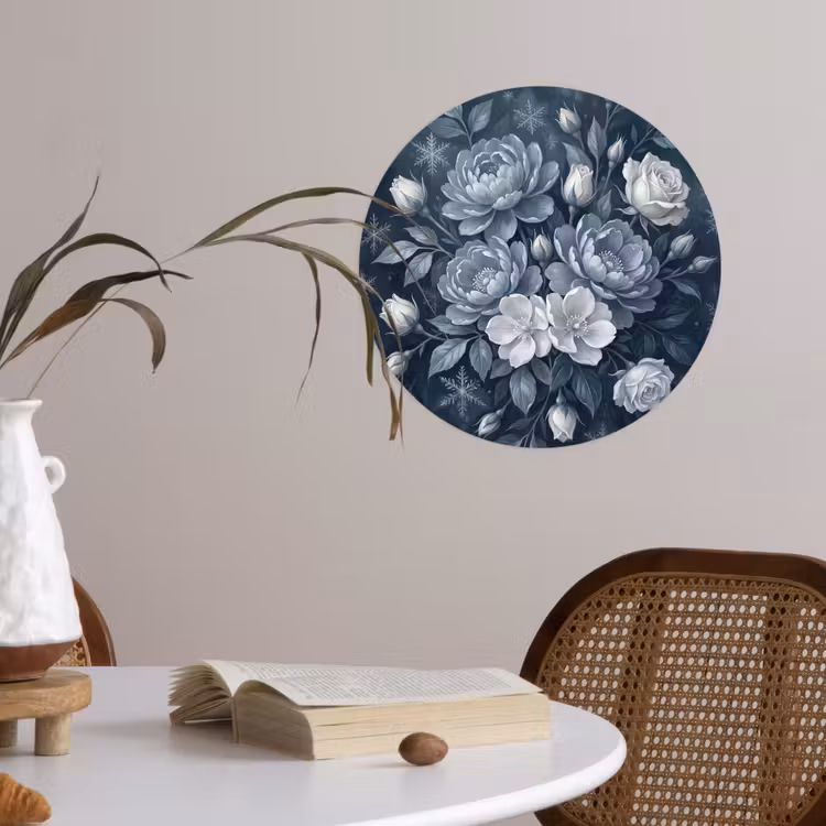 Behangcirkel - Bloemen - Boeket - Winter - Abstract - Blauw — 4