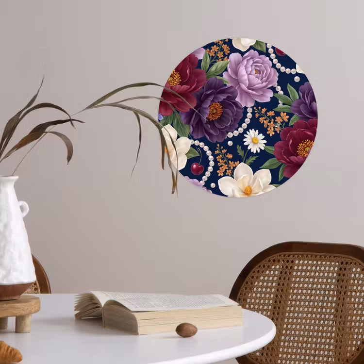 Behangcirkel - Bloemen - Parels - Decoratie - Modern - Blauw — 4