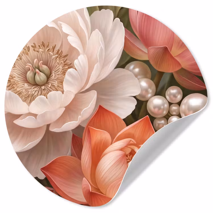 Behangcirkel - Bloemen - Parels - Elegant - Roze - Wit — 1