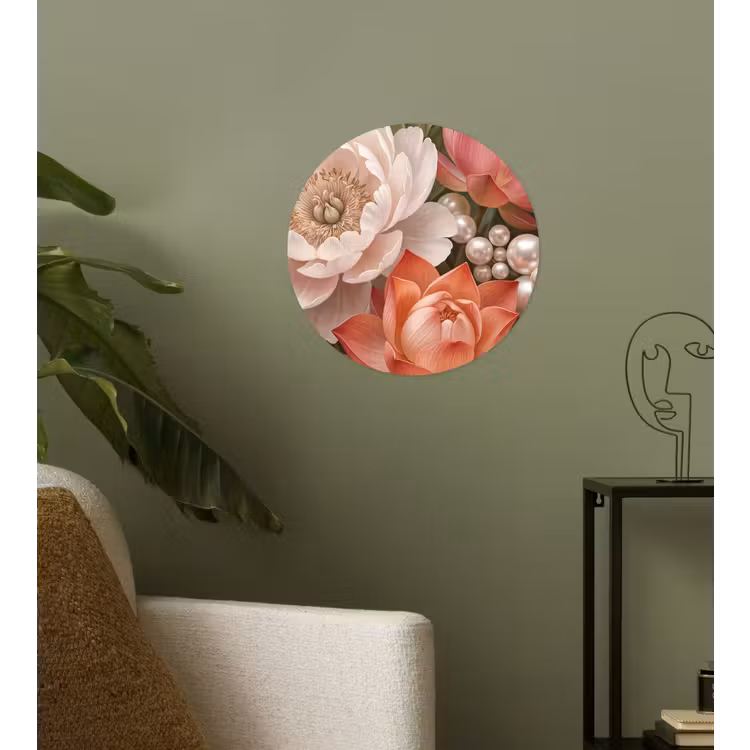 Behangcirkel - Bloemen - Parels - Elegant - Roze - Wit — 3