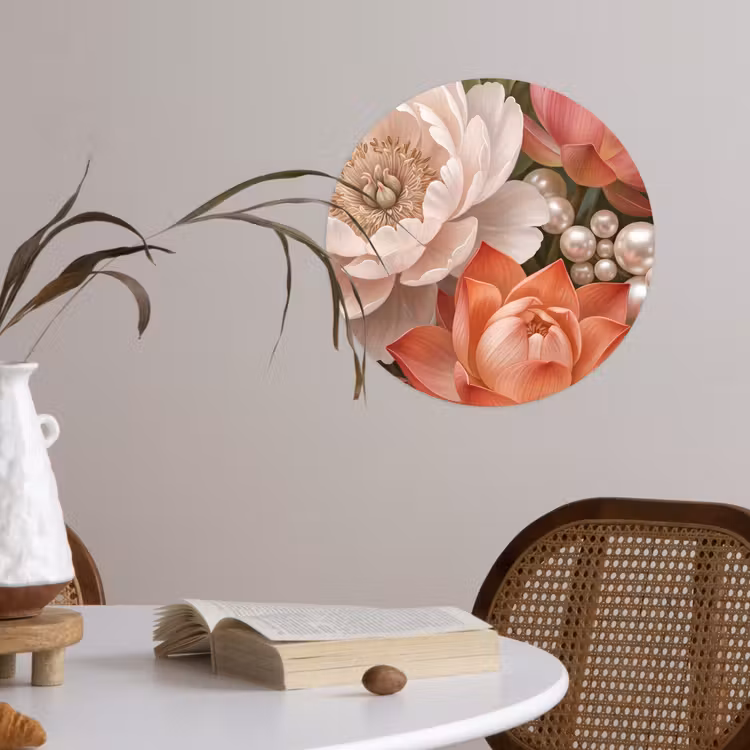 Behangcirkel - Bloemen - Parels - Elegant - Roze - Wit — 4